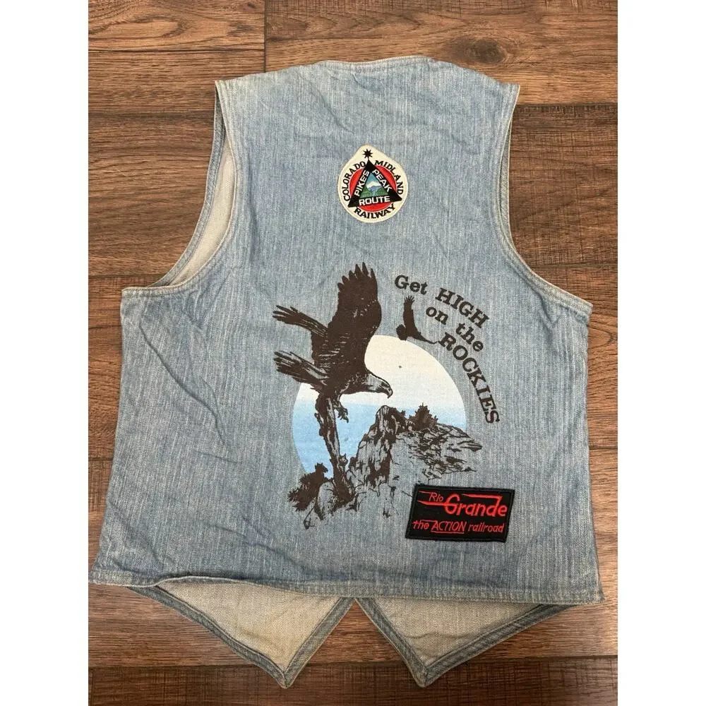 Vintage Levi's Orange Tab Medium Denim Jean Vest 70s 80’s Western Biker Patches
